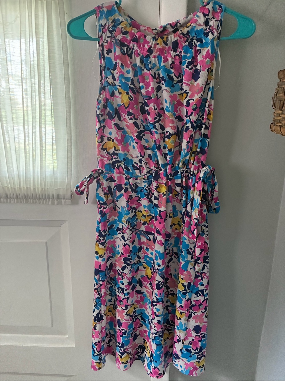 Juicy Couture Floral Tie-Waist/Cinched waist Summer Dress in Pink & Blue